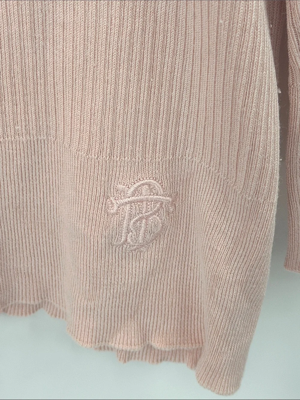 Tory Burch Light Pink Ribbed Crewneck Sweater with Shoulder Buttons size XL
